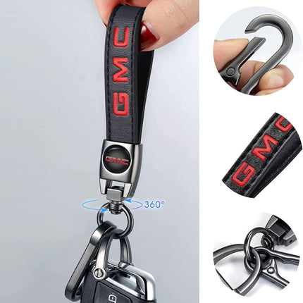 Genuine Leather Key Chain for GMC Sierra Denali Canyon Terrain Yukon Jimmy Acadia Keychain KeyRing for Men and Woean Accessories Black