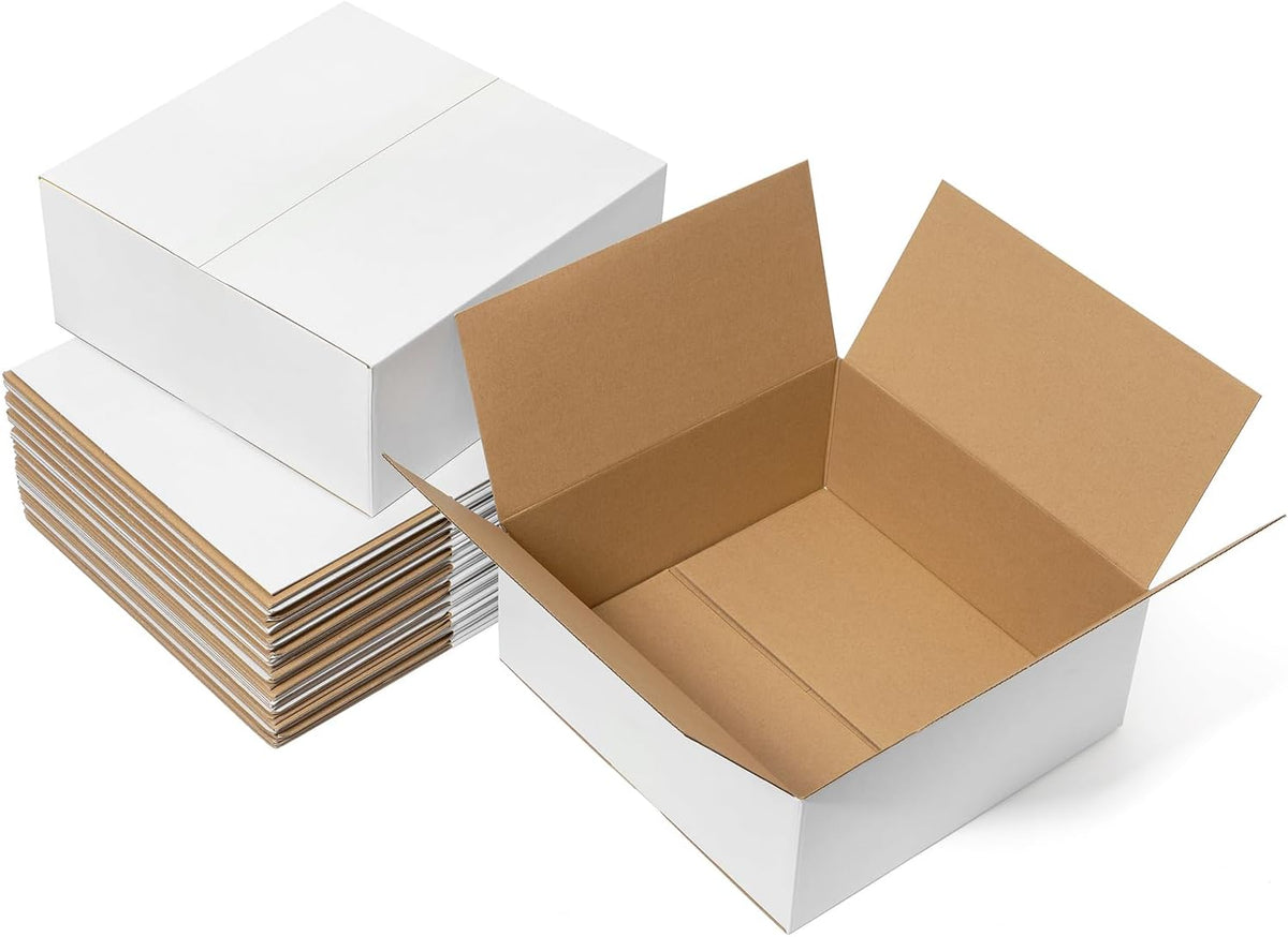 12x12x5" White Corrugated Shipping Boxes, 25 Pack