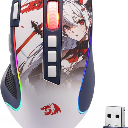 PRO RGB Anime Gaming Mouse, 8000 DPI Wired/Wireless Optical Mouse with 9 Programmable Buttons & 7 Backlit Modes, BT & 2.4G Wireless, Software Supports DIY Keybinds Rapid Fire Button
