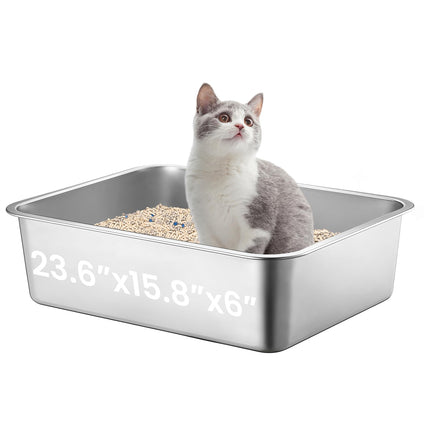 Stainless Steel Cat Litter Box, 17.7"x13.8"x6", Large