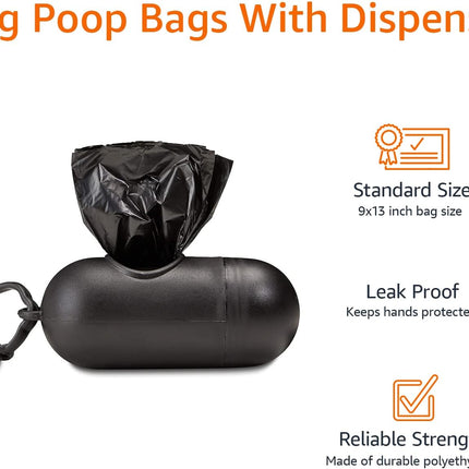Amazon Basics Dog Poop Leak Proof Bags with Dispenser and Leash Clip, Unscented, 13" x 9", 900 Count (60 Rolls)