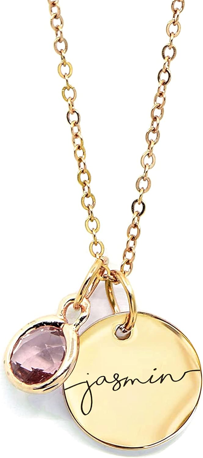 Personalized Name Necklace with Birthstone Gold Pendant