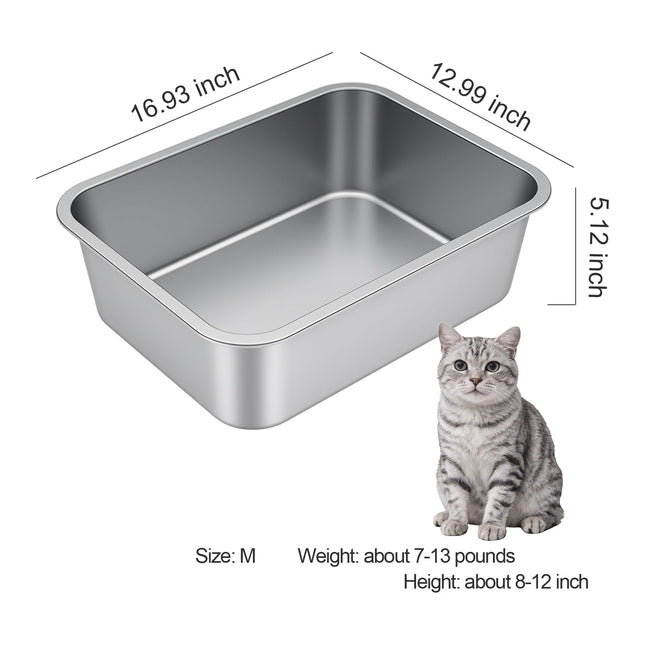 Arenero para gatos de acero inoxidable con lados altos