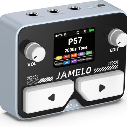 JAMELO Pocket Guitar Multi Effects Pedal, with 125 Effects, 99 Presets, 30 Amp Modeling, IR Loaders, Looper 100 Drum Rhythms BT Audio USB OTG Support Rechargeable Guitar Effects Processor (Gray)