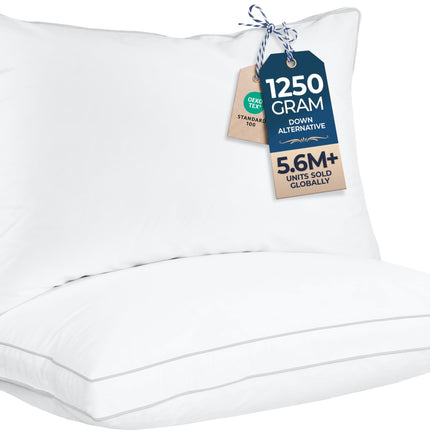 Almohada de cama con gusset, almohadas de hotel tamaño Queen, set de 2, blancas