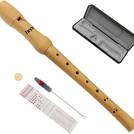 rayzm Wood Soprano Recorder, Solid Maple Baroque Fingering (C Key, 8-Hole) Detachable 2-Piece Woodwind Instrument for Beginners & Music Students