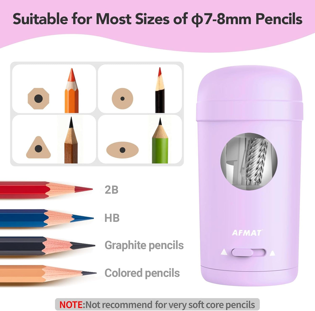 Purple Fully Automatic Electric Pencil Sharpener for 7-8mm Pencils - photo 3