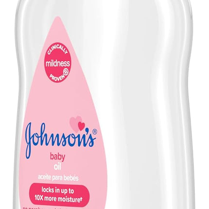 Johnson's Baby Oil, Pure Mineral Oil to Prevent Moisture Loss for Newborn, Kids, & Adults, Gentle, Soothing Baby Massage Oil, Dry Skin Relief, Hypoallergenic, Original Scent, Baby Essentials, 3 fl. oz