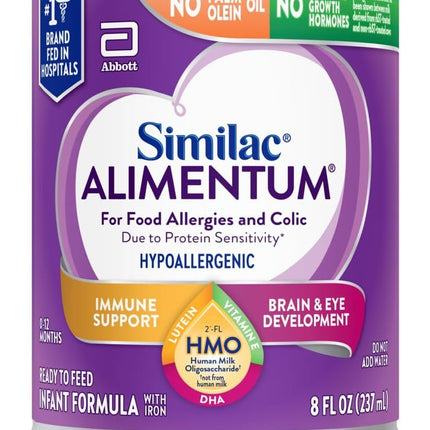 Similac Alimentum with 2'-FL HMO Hypoallergenic Infant Formula, for Food Allergies and Colic Due to Protein Sensitivity, Ready-to-Feed Baby Formula, 8-fl-oz Bottle, Pack of 24