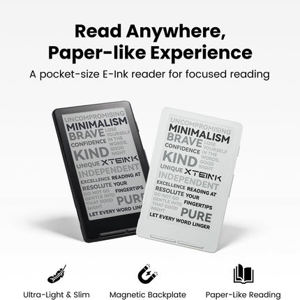 XTEINK X4 E-Book Reader, 4.3" Portable Pocket E-Ink eReader with Physical Page-Turn Buttons, Ultra-Thin 0.23 inch&2.72 oz, Magnetic-Ready Design,Distraction-Free Reading, 16GB Storage, Frost White