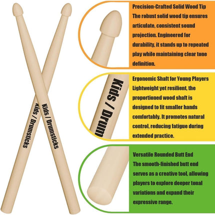 Drum Sticks Kids,Drumsticks For Kids, 12 Inch Maple Drum Sticks, Kids Drum Sticks,Musical Instrument Percussion Accessories, Drumsticks For Students, Beginners (2 Pairs)