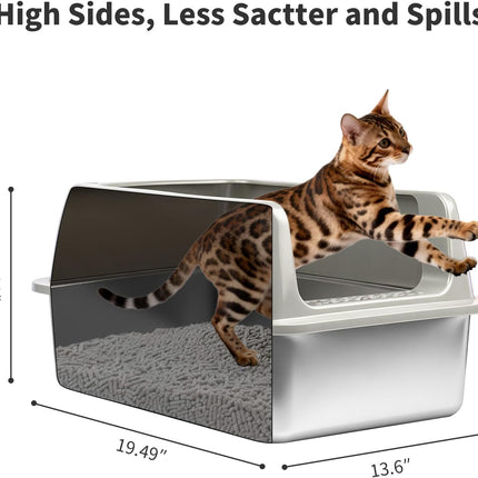 Kirecoo 2 Pack Stainless Steel Litter Box with Lid, Large Enclosed Metal Cat Litter Box Pan High Sided, Easy Clean Anti-Leakage Litterbox Tray for Indoor Big Cats, Kittens or Multicat, Scoop Included
