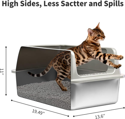 2 Pack Stainless Steel Enclosed Cat Litter Boxes with Lid and Scoop - photo 4