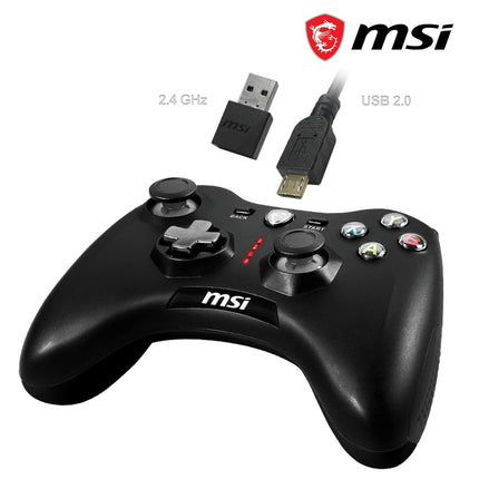 msi Force GC30 V2 Black Wireless Gaming Controller, Dual Vibration Motors, Dual Connection Modes, Interchangable D-Pads, Compatible with PC & Android