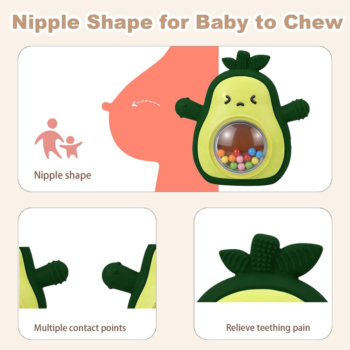 Avocado Baby Teething Mitten with Rattle - photo 2