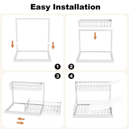 Under Sink Organizer, L-Shaped 2 Tier Pull Out Cabinet Organizer