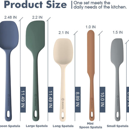 ChefAide 5 Pieces Silicone Spatula Set, Food Grade Rubber Spatula, Upgrade Strong Handle with Ergonomic Grip, Heat Resistant Up to 600°F for Nonstick Cookware, Cooking