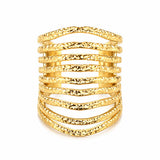Gold Multi Layer Statement Ring for Women, Wide Band Open Finger Ring, Textured Stack Look Ring, Bold Minimalist Fashion Jewelry for Daily Wear Party