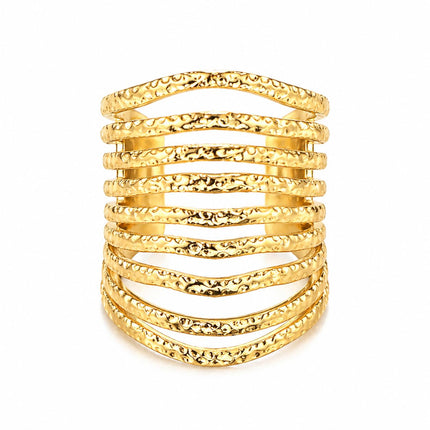 Gold Multi Layer Statement Ring for Women, Wide Band Open Finger Ring, Textured Stack Look Ring, Bold Minimalist Fashion Jewelry for Daily Wear Party