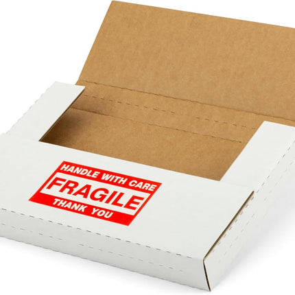 9x6x1 Inch Shipping Boxes, Single-sided White Corrugated Cardboard, Multi-Depth DVD Mailer Boxes with Fragile Stickers, 25 Pack