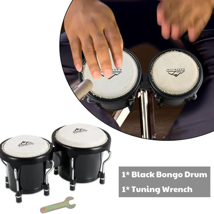 EASTROCK Bongo Drum 4” and 5” Bongos Set for Adults Beginners Professionals Tunable Wood Hand Drum Percussion Instruments With Tuning Wrench (Black)