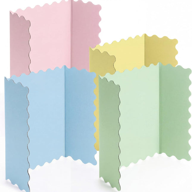 4 Pack 24" x 16" Trifold Poster Board Macaron Colors Corrugated Scalloped 3 Fold Small Display Boards Foldable Business