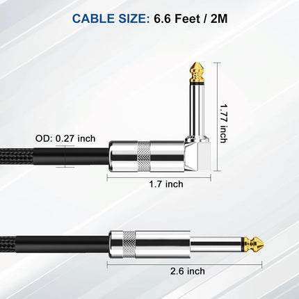 Aqdocvf Guitar Cable, Guitar Cord 6.6ft, AMP Cord for Bass & Electric Guitars/Keyboard/Mandolin, Pro Audio Instrument Cable (Right Angle to Straight, Black)