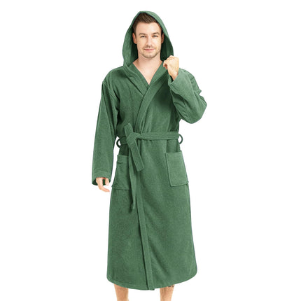 Men's Bathrobes with Hood, 100% Cotton Terry Bath Robe, Soft Long Shower Towel Robe for Men with Pockets
