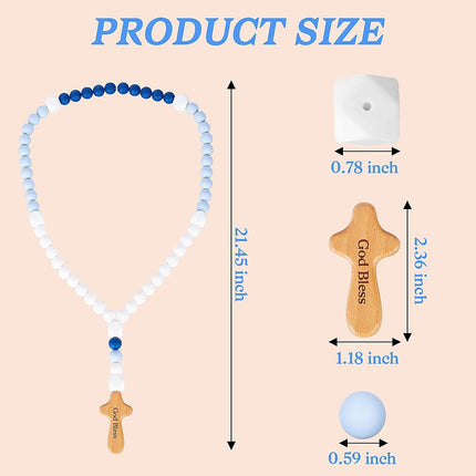 Silicone Baby Rosary with Cross, Baptism Gift Baby Rosary Teether for Boy Girl Kids, My First Rosary Catholic Religious Gifts Christian First Holy Communion Party Decorations, Blue