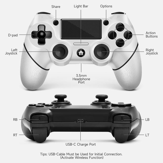 Wireless Game Controller with Non-Slip Grip and 3.5mm Audio Jack