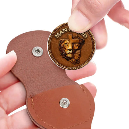 Man Of God Personalized Pocket Hug with Name in Bible Verse, Custom Christian Inspirational Coin Token with Leather Holder Keychain, Fathers Day Religious Faith Affirmation Gift for Dad, Husband (5)