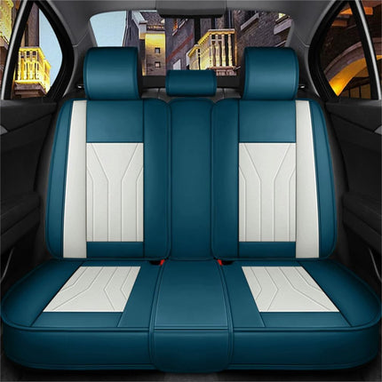 Upgraded Leather 5 Seats Car Seat Covers for Honda Civic 2022 Vehicles Front&Rear Seat Protector Anti-Slip Durable Leather Seat Cushion White Blue