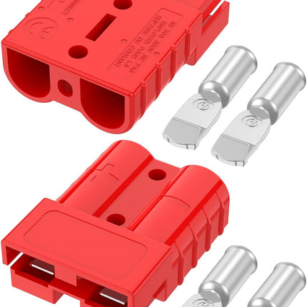 Anderson Connector 50A 600V Battery Quick Connect/Disconnect for 6-12 AWG Cables, Anderson Plug for Winch, Trailer, RV, Forklift (Red, 2 PCS)