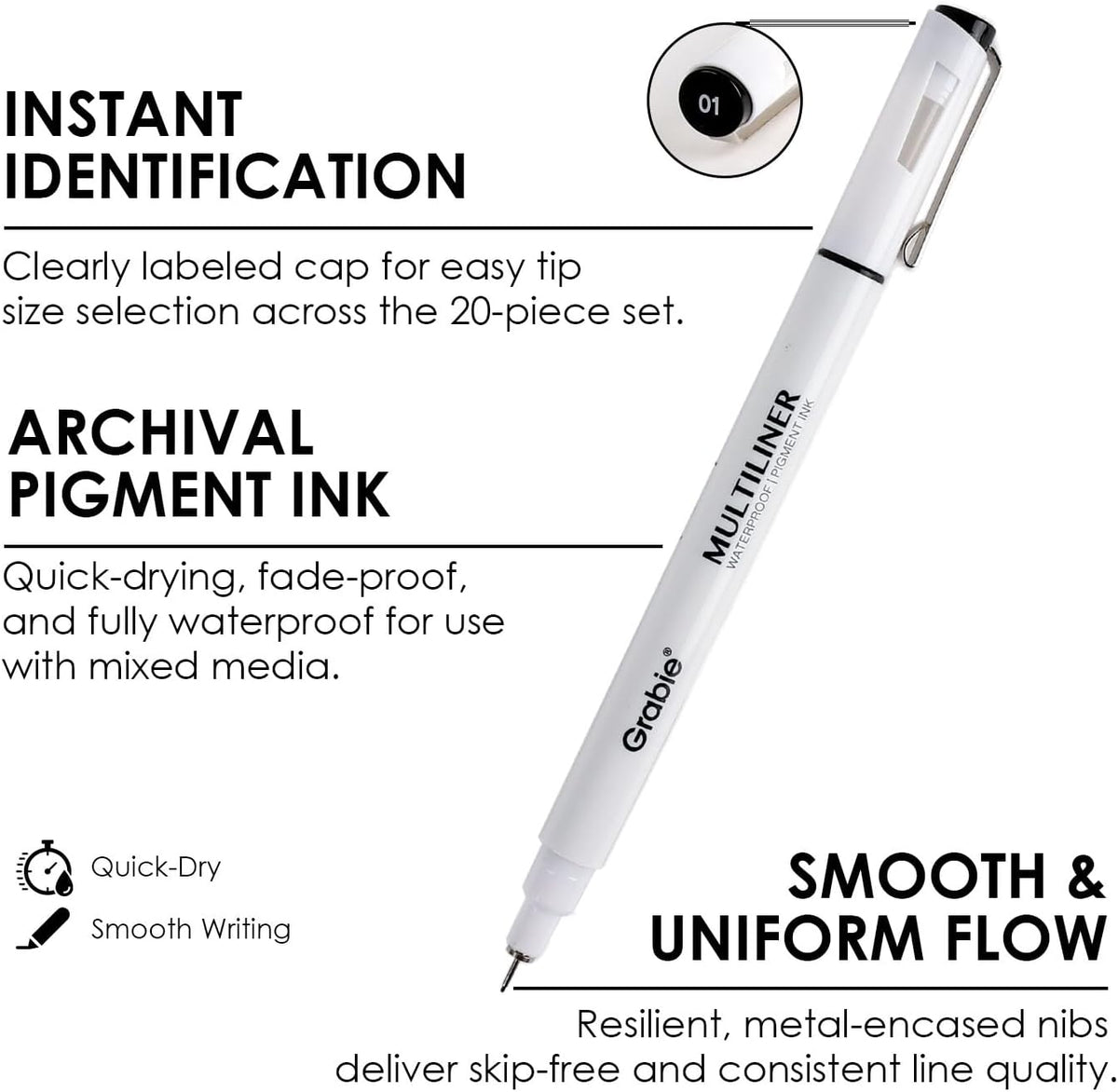 Micro Fineliner Pens, 6 Black Waterproof Fine Line Drawing Pens - photo 3