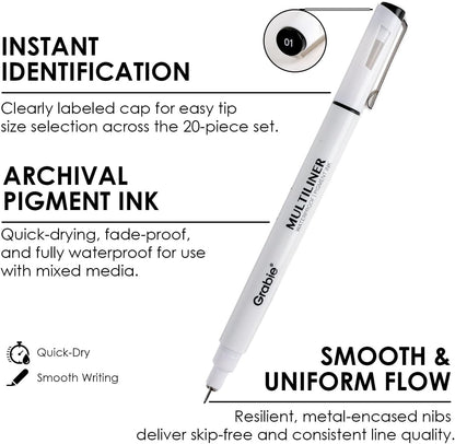 Micro Fineliner Pens, 6 Black Waterproof Fine Line Drawing Pens - photo 3