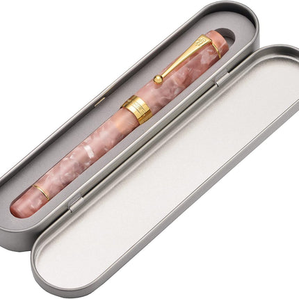 Jinhao 100 Fountain Pen Celluloid Classic Style, #6 Nib Smooth Writing Instrument with Refillable Converter and Pen Case Set