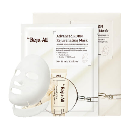 Dr.Reju-All Advanced PDRN Rejuvenating Mask - Face & Neck Korean Sheet Mask with 1,200 ppm PDRN, Collagen & Copper Peptides - Hydrating & Soothing, Skin Repair (1.2 Fl Oz x 4EA)