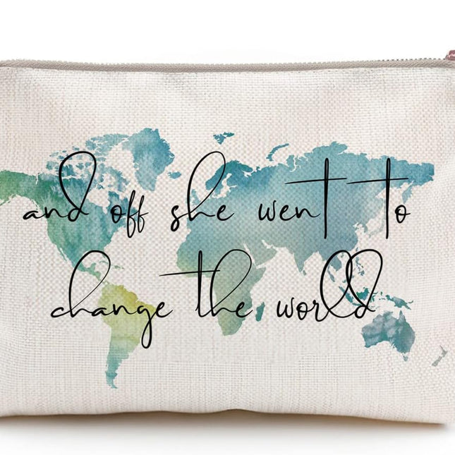 Graduation Gift Makeup and Toiletry Bag for Her with World Map Design