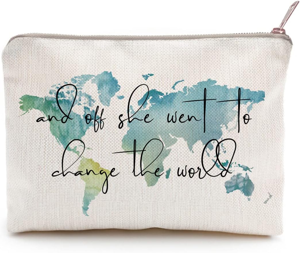 Graduation Gift Makeup and Toiletry Bag for Her with World Map Design
