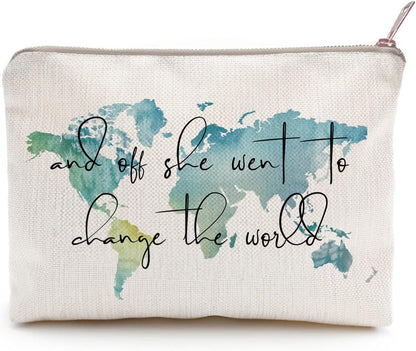 Graduation Gift Makeup and Toiletry Bag for Her with World Map Design