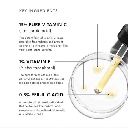 SkinCeuticals C E Ferulic – High Potency Anti-Aging Vitamin C Serum with 15% Pure L-Ascorbic Acid, 1% Vitamin E, 0.5% Ferulic Acid – Brightening & Firming Facial Treatment for Fine Lines – 1 oz / 30ml