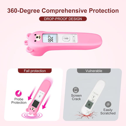 Bear Silicone Case Compatible with GoodBaby Thermometer for Adults and Kids, Cute Cartoon Thermometer Protective Case, Help Restless Baby Temperature, for Travel, Home and Outdoor (Pink)
