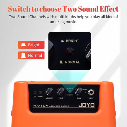 JOYO 10W Small Acoustic Guitar Amplifier with 15ft Guitar Cable Portable Mini Practice Amp Battery Powered Combo Dual Channel (CMA-10A)