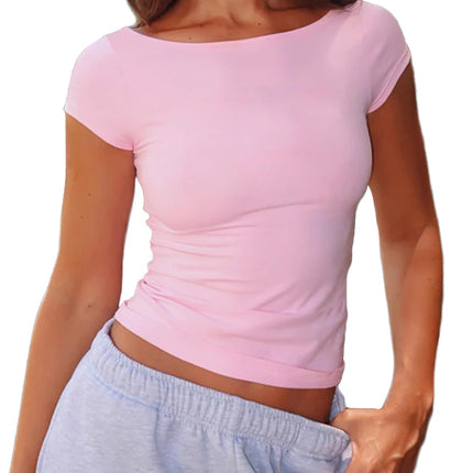 Women's Boat Neck Baby Tee Short Sleeve T-Shirts Going Out Tops
