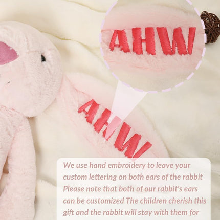 Easter Personalized Baby Gifts, Bunny Stuffed Animal for Babies with Embroidered Child's Name, Handmade Custom Plush Rabbit Toy for Girl Boy, Customized Cute Baby Gift for Newborn Kids