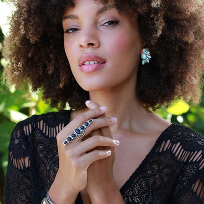 Bohemian Western Natural Turquoise Geometric Flower Drop Dangle Earrings Statement Cowgirl Ethnic Boho Earrings Ethnic Teardrop Stud Earring for Women