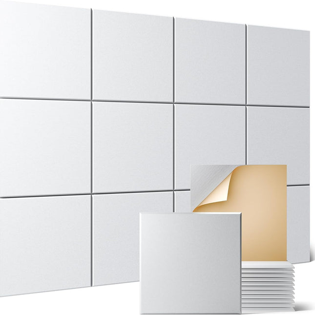 12 Pack Acoustic Wall Panels with Self-Adhesive, 12" X 12" X 0.4" Sound Proof Foam Panels, Decorative Soundproof Wall Panels, Sound Proof Absorbing Tiles for Home & Offices, White