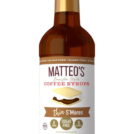 Matteo's S'mores Syrup for Coffee, Lattes, Cappuccinos & Desserts – Sugar-Free Sweetener for Beverages, Keto Friendly, Zero Calories, Indulgent Flavor, Non-Alcoholic, Ideal for Hot Drinks 33.8oz (1pk)