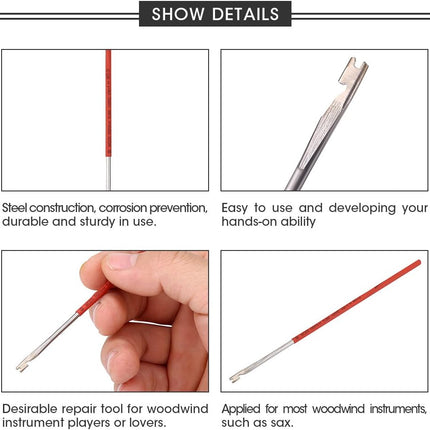 Woodwind Repair Tool, Steel Construction for Sax Clarinet Oboe Flute Piccolo Bassoon, with Spring Hook to Install Remove Needles