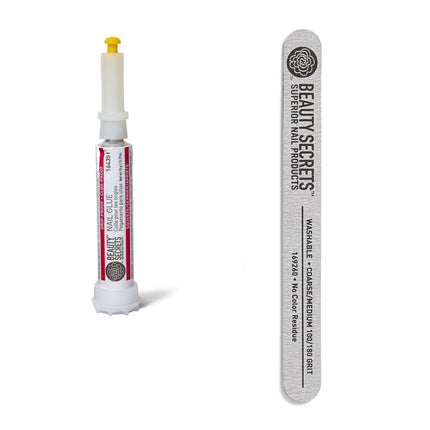 Drip & Clog Proof Nail Glue (1 Pack) Bundled with Zebra Cushion Nail File Medium Coarse 180/100 Grit